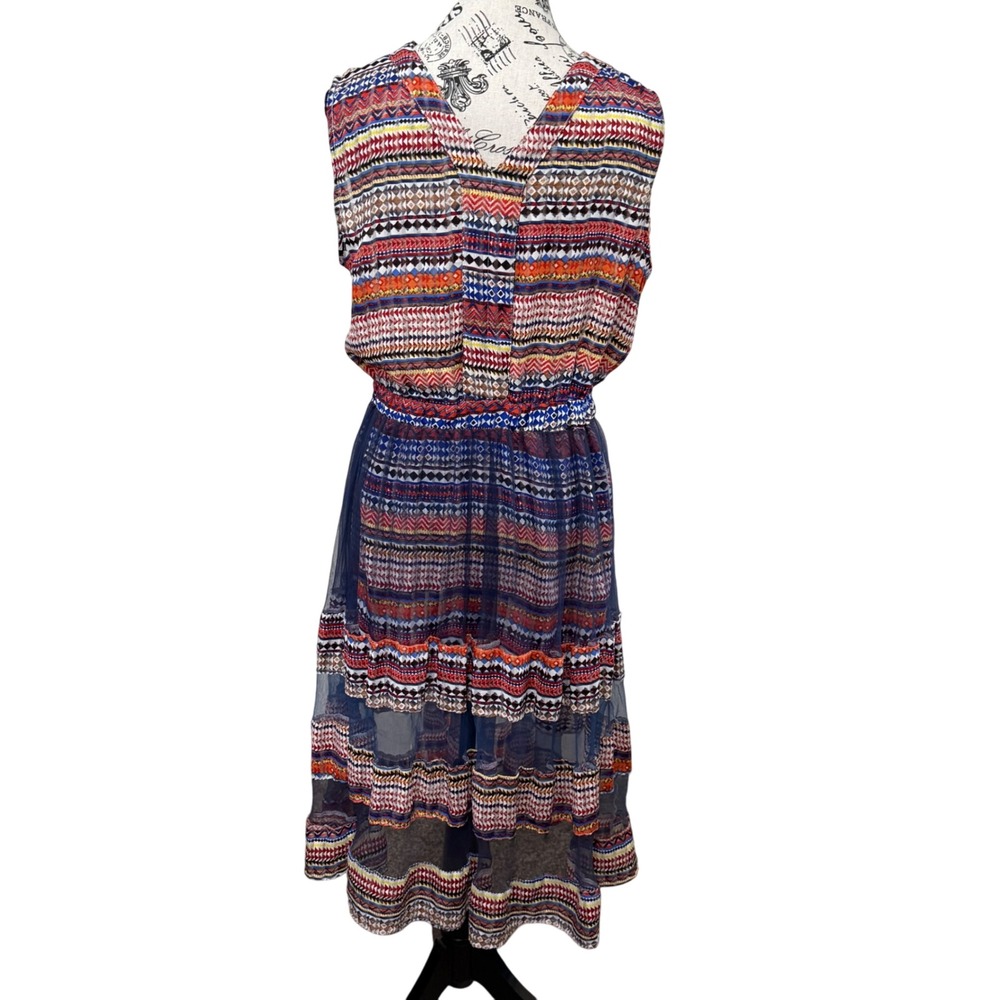 OZZ Fashion‎ Midi Dress Colorful Print Sleeveless Casual Summer Dress M